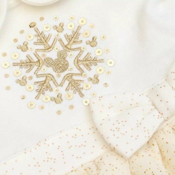 Disney Baby Sz 9-12 Mickey Mouse Holiday White Snowflake Bodysuit Tutu Skirt Bow - Picture 6 of 11